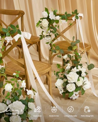 Ling's moment Free-Standing Wedding Aisle Runner Flowers, White Sage, 2pcs