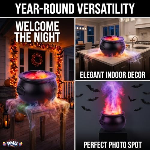PMU 2pc Cauldron Set, 12in Black Cauldron w/Mist Maker & Multicolor Fogger