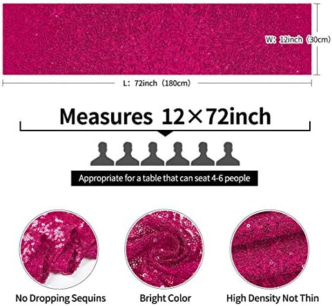 Pufogu 12 x 72 inches Hot Pink Sequin Table Runner, 6 Packs