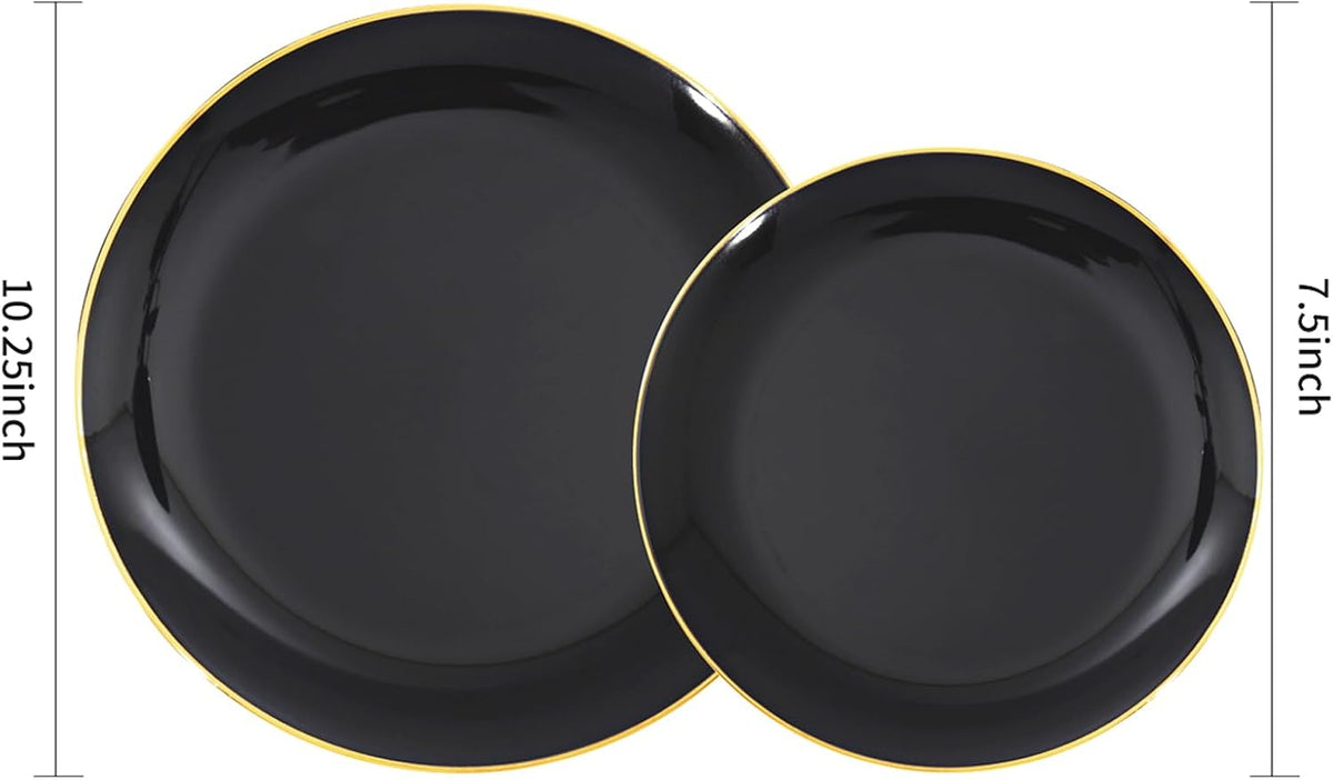 KIRE 100PCS Black and Gold Plates - Black Plastic Plates Disposable with Gold...