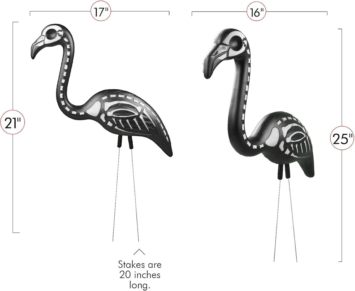 Zombie Skeleton Flamingo Yard Ornaments - Lawn Decor With Stakes 2 Pk