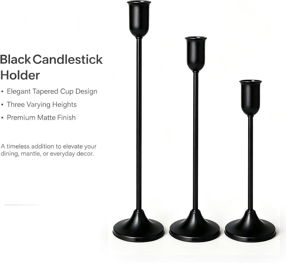 Metal Taper Candle Holders, Weighted Base Candlestick Stand Set(12, Black)