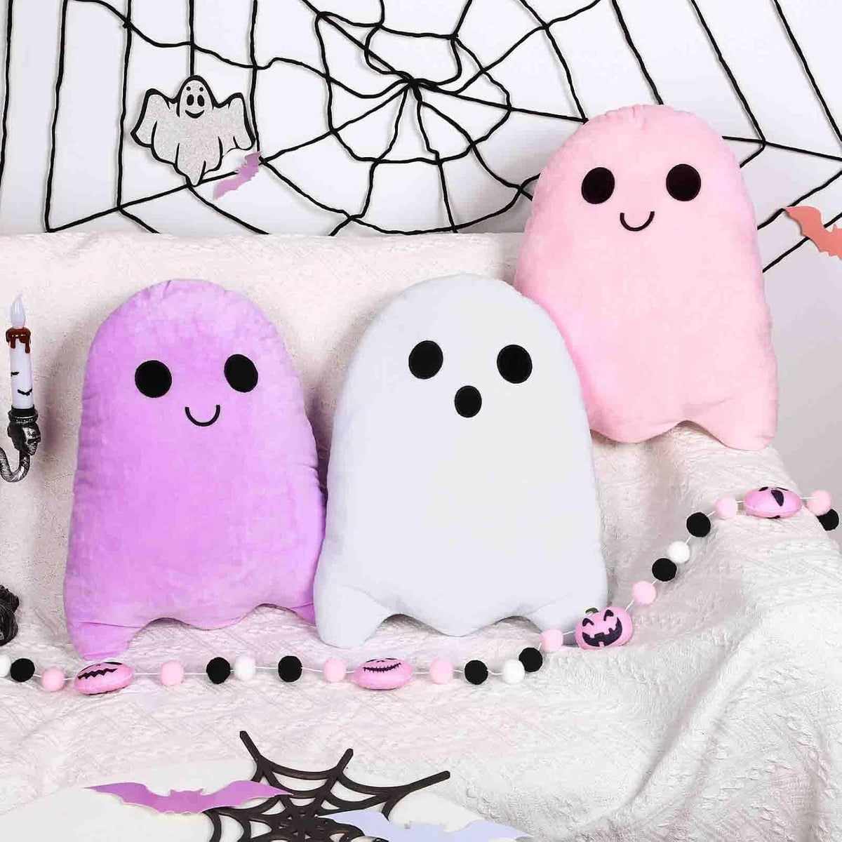 Whaline 3Pcs Halloween Pillows Cute Ghost Shaped Throw Pillow Colorful Ghost ...