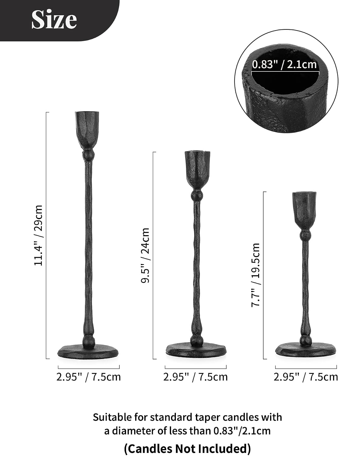 NUPTIO Cast Iron Candlestick Holders: Black Candle Stick Holder Set of 3