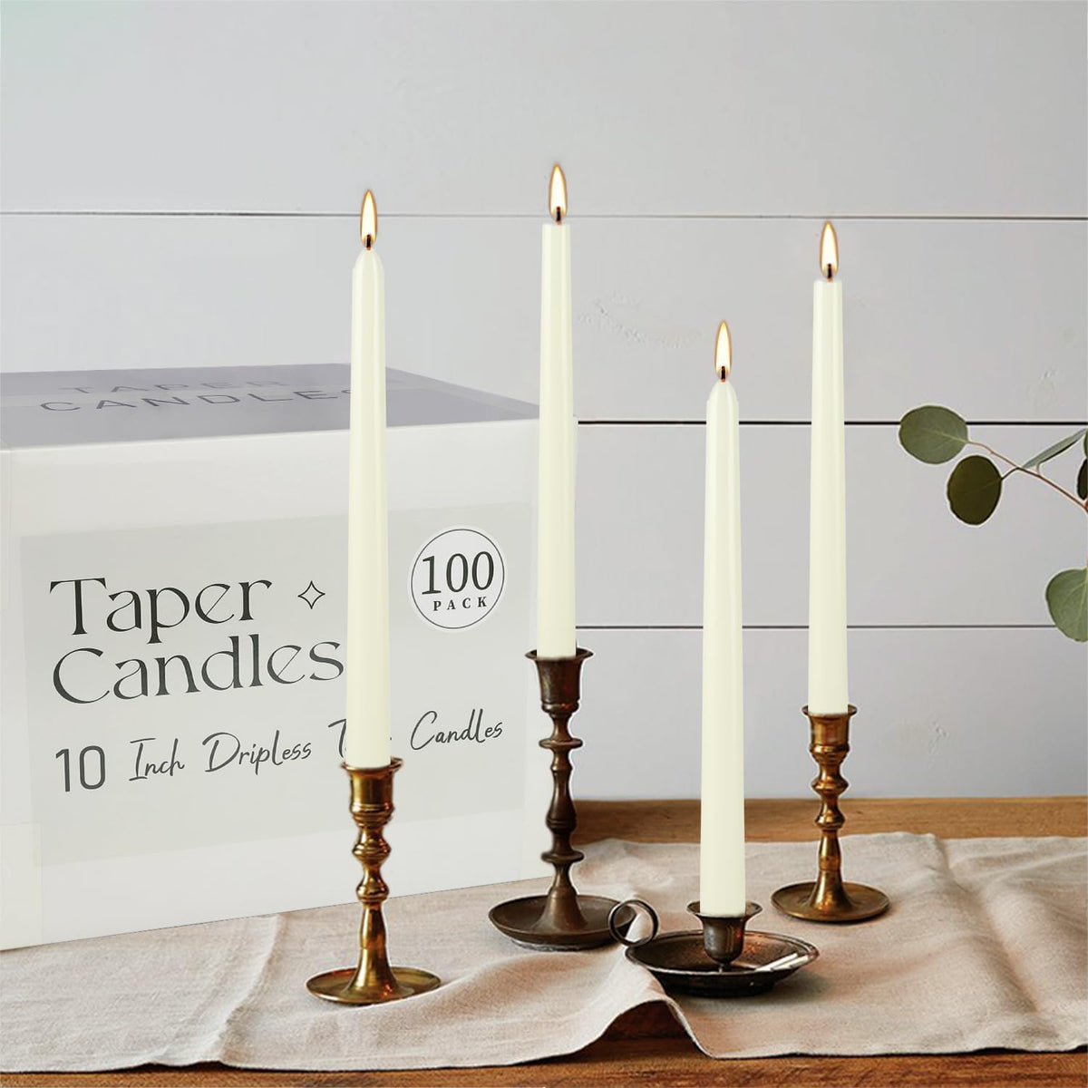 YOROXRG 100Pack Ivory Taper Candles, 7-8 Hours Burn Time, Unscented, Smokeles...