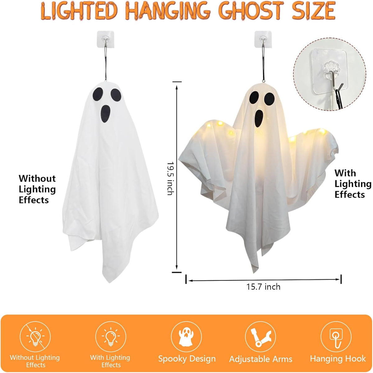 Halloween Hanging Ghost Decor Lights, Timer 8 Dynamic Lighting Modes Waterpro...