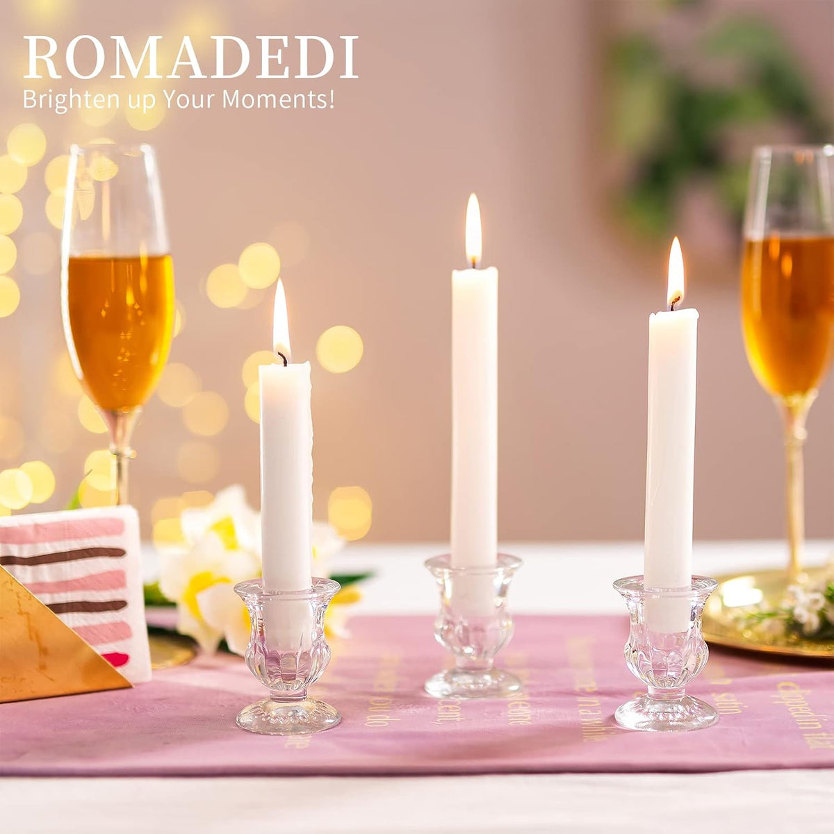 Romadedi Glass Taper Candle Holders, Clear, Pack of 20