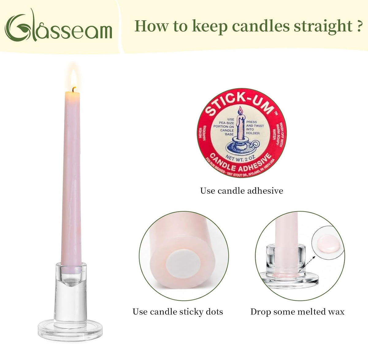 Glasseam Taper Candle Holders Bulk, 12Pcs Glass Candlestick for Centerpiece