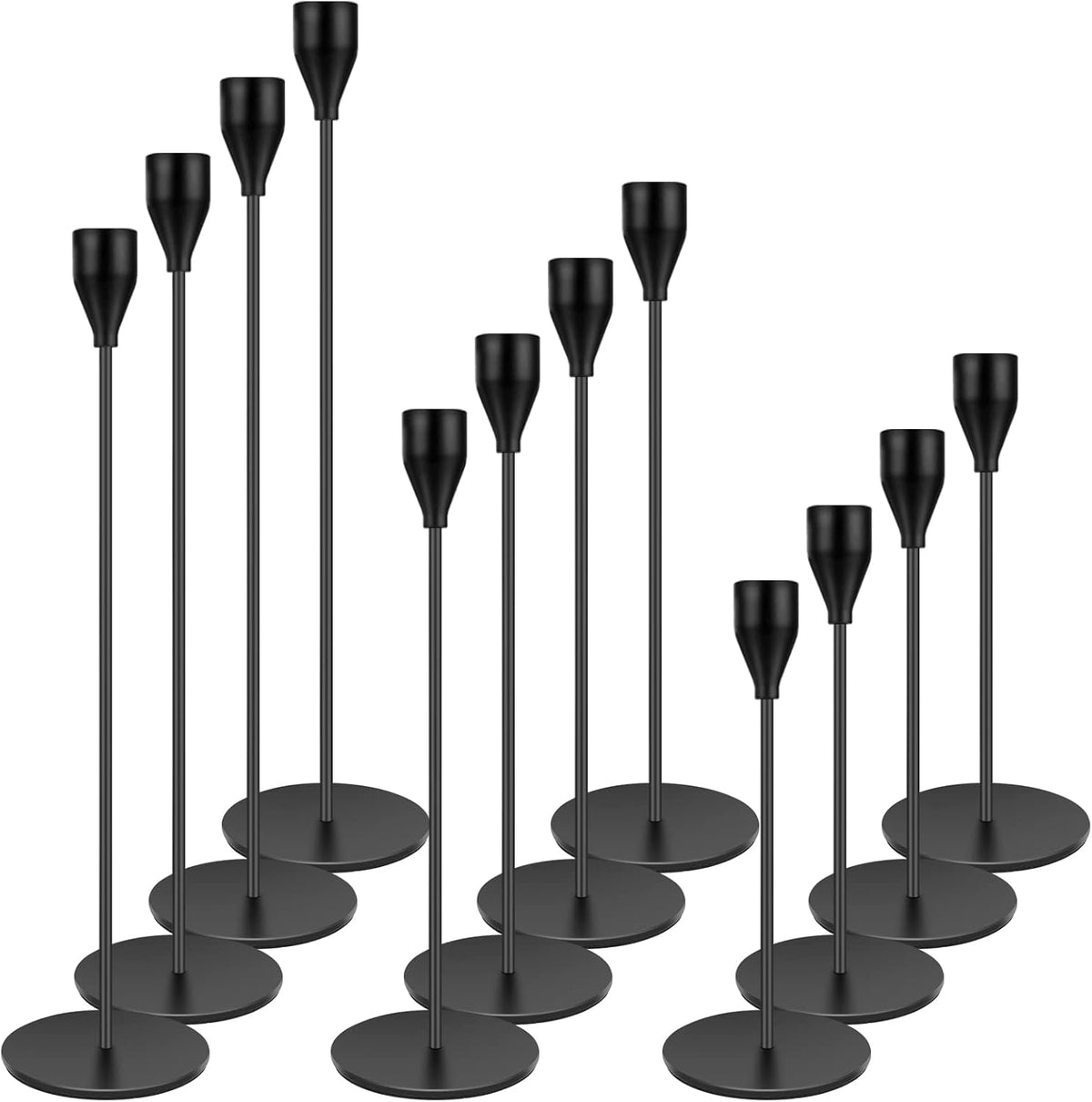 Black Candlestick Holder Set of 12 for Taper Candles, Decorative Candle Holde...