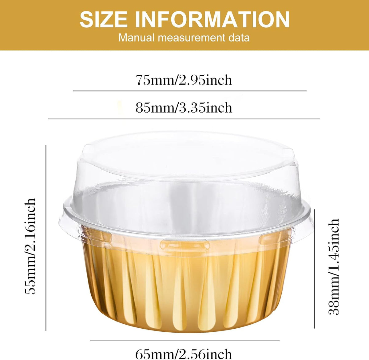 200 Pack Aluminum Cupcake Liners with Lids,Gold,Plain