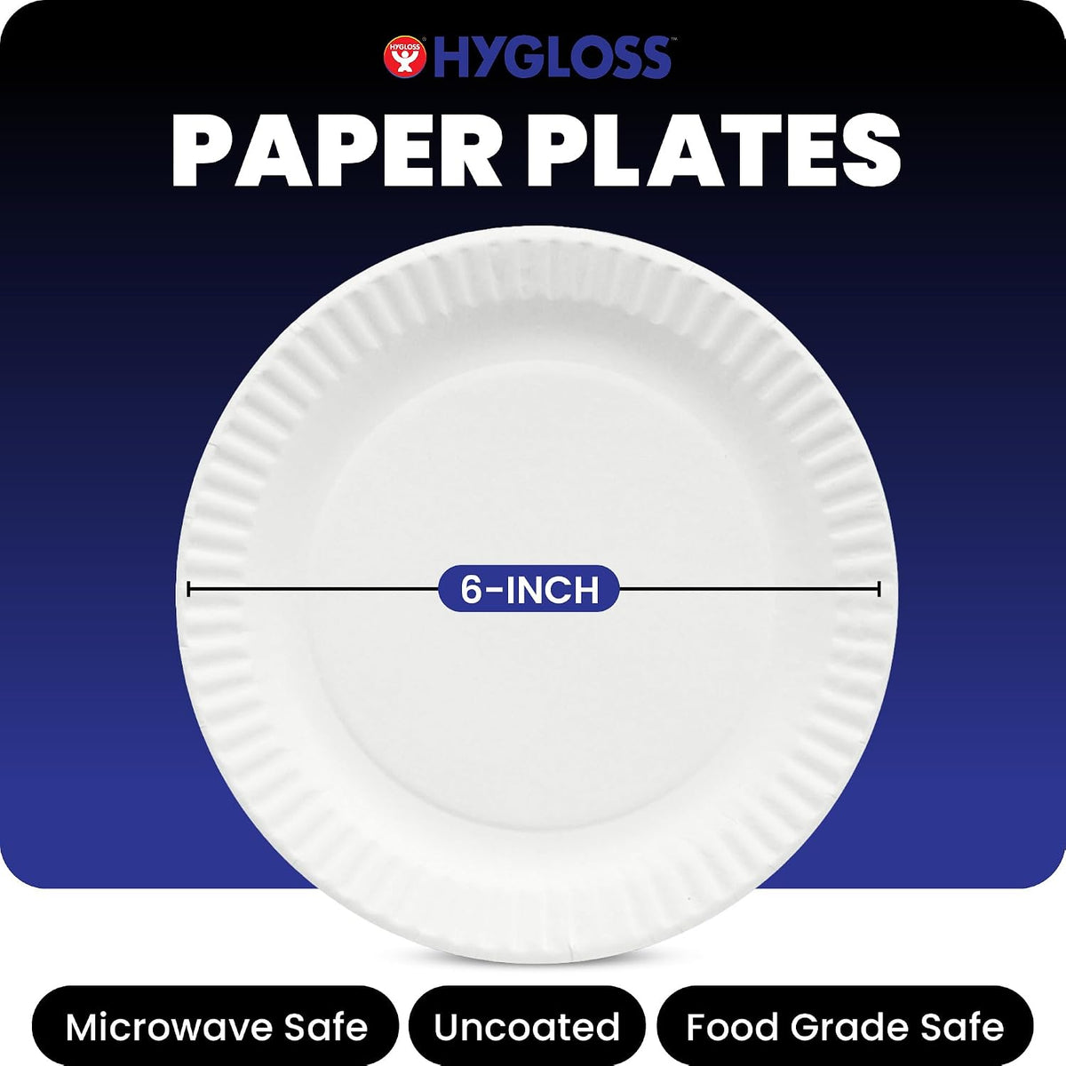 Hygloss Paper Plates 6-Inch, 1,000 Count, White, Uncoated, Microwave Safe