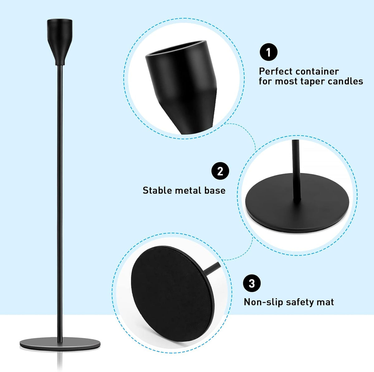 Black Candlestick Holder Set of 12 for Taper Candles, Decorative Candle Holde...