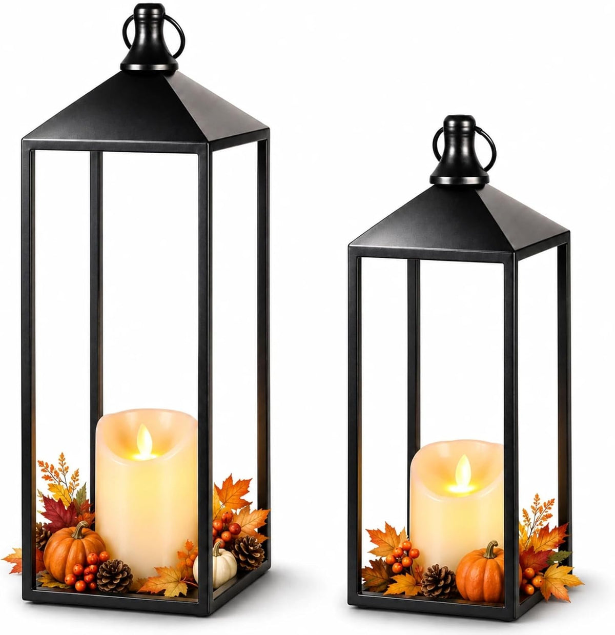 Lanterns Decorative Outdoor Indoor, 17" 13" Set of 2 Black Candle L...