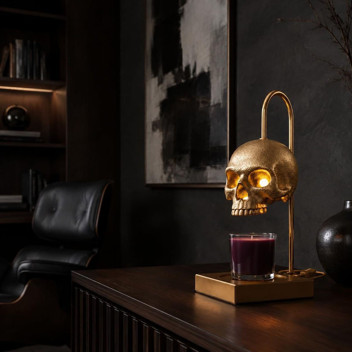 Nomnu Skull Candle Warmer Lamp with Timer and Dimmer, Golden Gothic Decor