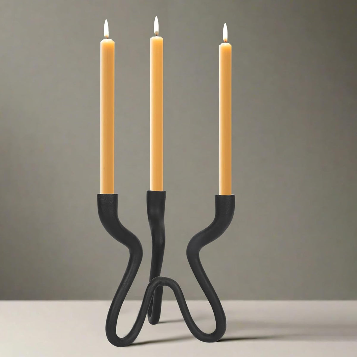 Triple Candle Holder Candelabra - Cast Iron Metal Taper Candlestick Stand wit...