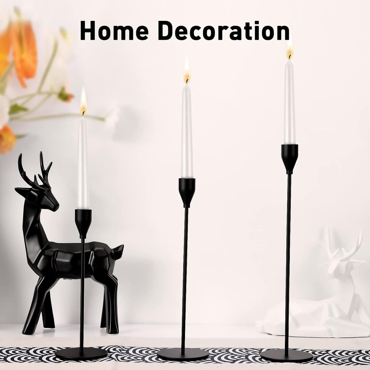 Black Candlestick Holder Set of 12 for Taper Candles, Decorative Candle Holde...