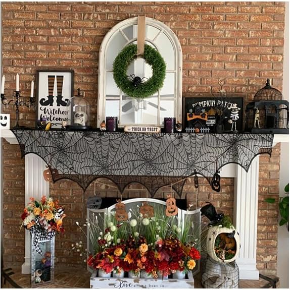 10 Pack Halloween Table Runners Black Lace Spider Web Linens