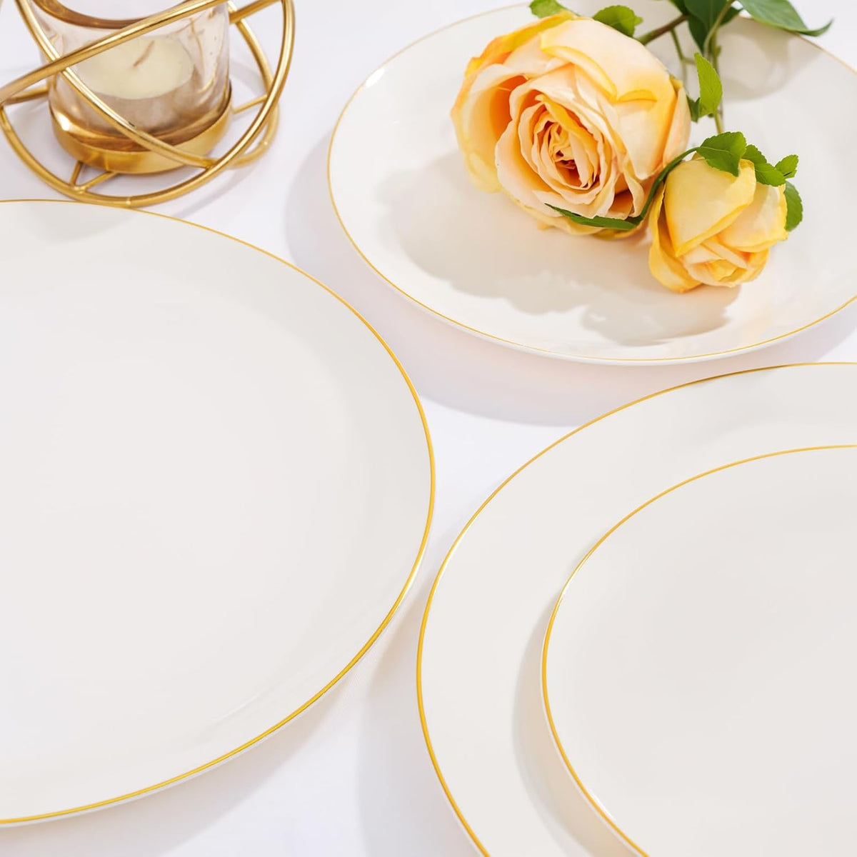Nervure 100Pcs Ivory and Gold Plastic Plates, 7.5″Disposable Dessert Plates
