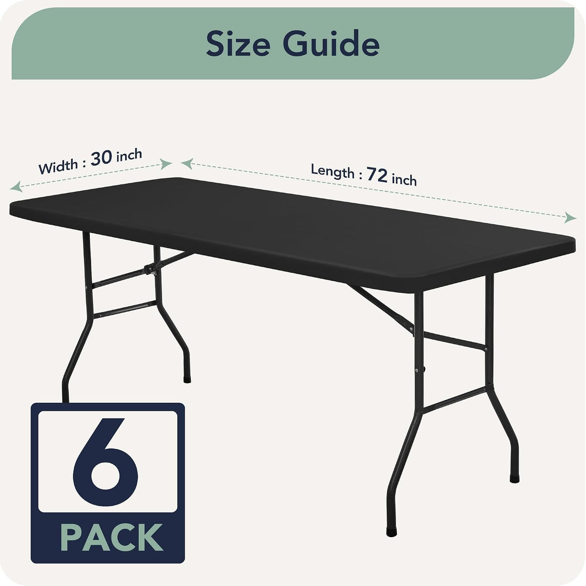 6ft Fitted Tablecloth Rectangle 6-Pack, Black Elastic Table Cover