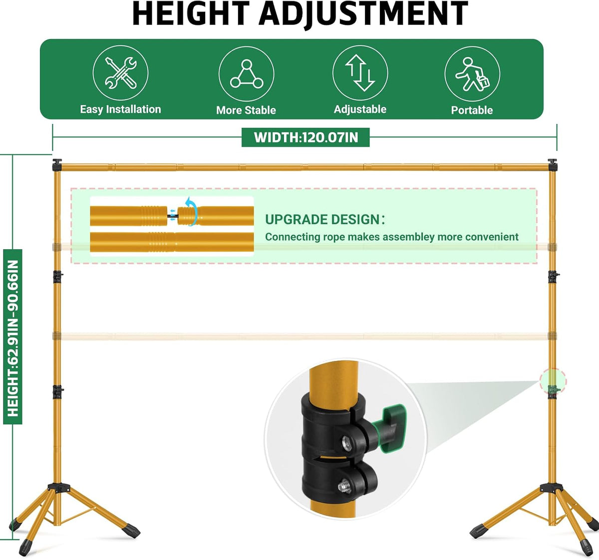 10x7.5ft Photo Backdrop Stand 3-in-1 T-Shape Heavy Duty for Studio Gold