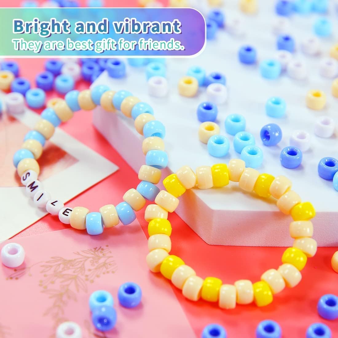 IOOLEEM 8050pcs Multi-Colored Pony Beads, Beads for Crafts, Hair Beads, Beadi...