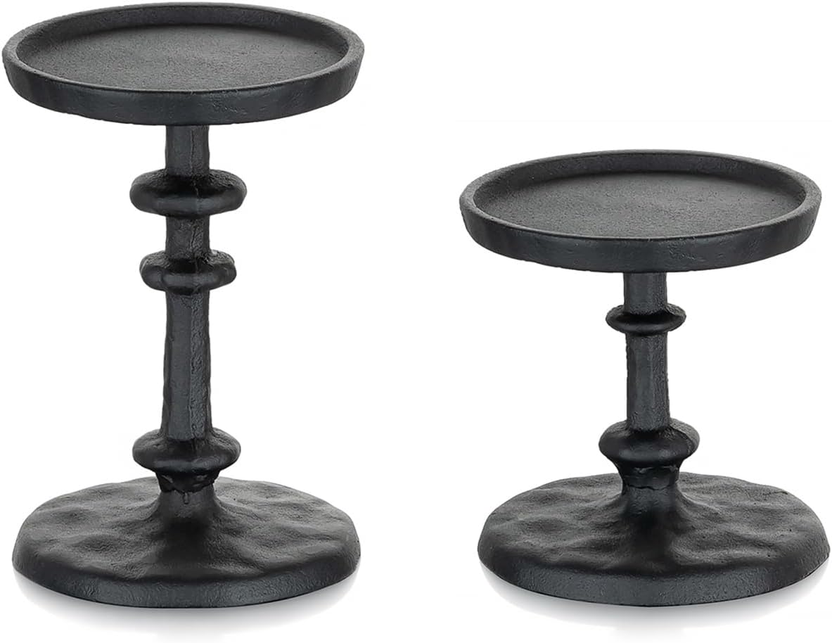 NUPTIO Pillar Candle Holder Black: Solid Cast Iron Candle Stand