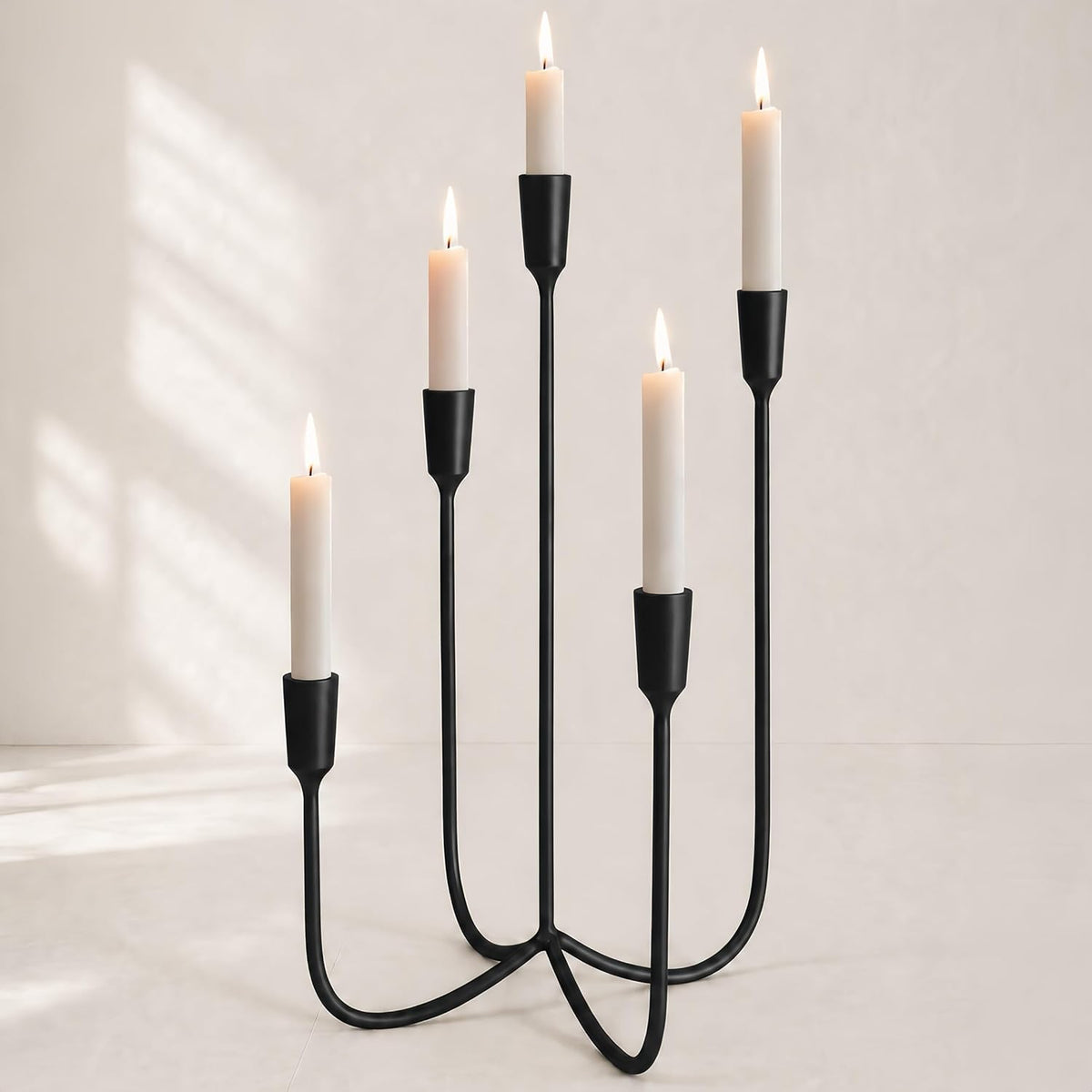 Black 5 Arm Candelabra Candle Holder, Metal Taper Candle Stand