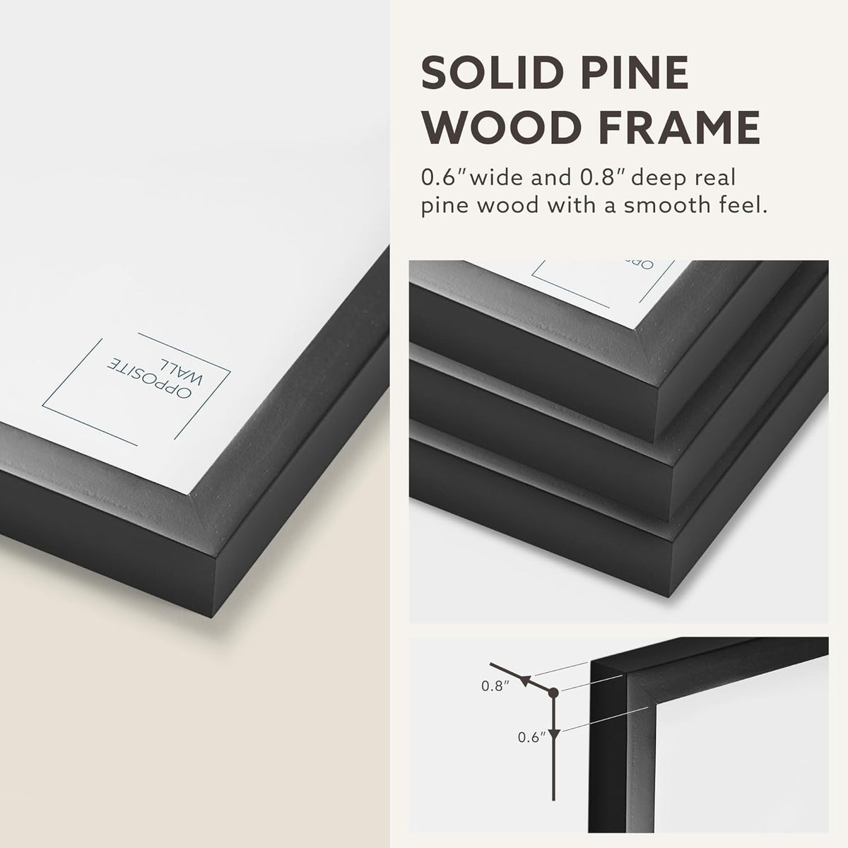 Opposite Wall - 24x36 in - Black Solid Oak Wood Picture Frame - Lightweight, ...