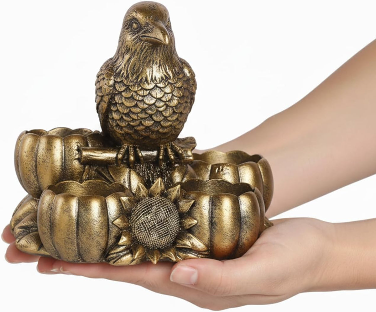 Gold Raven Candle Holders - Crow Vintage Rustic Pedestal Candlesticks, Harves...