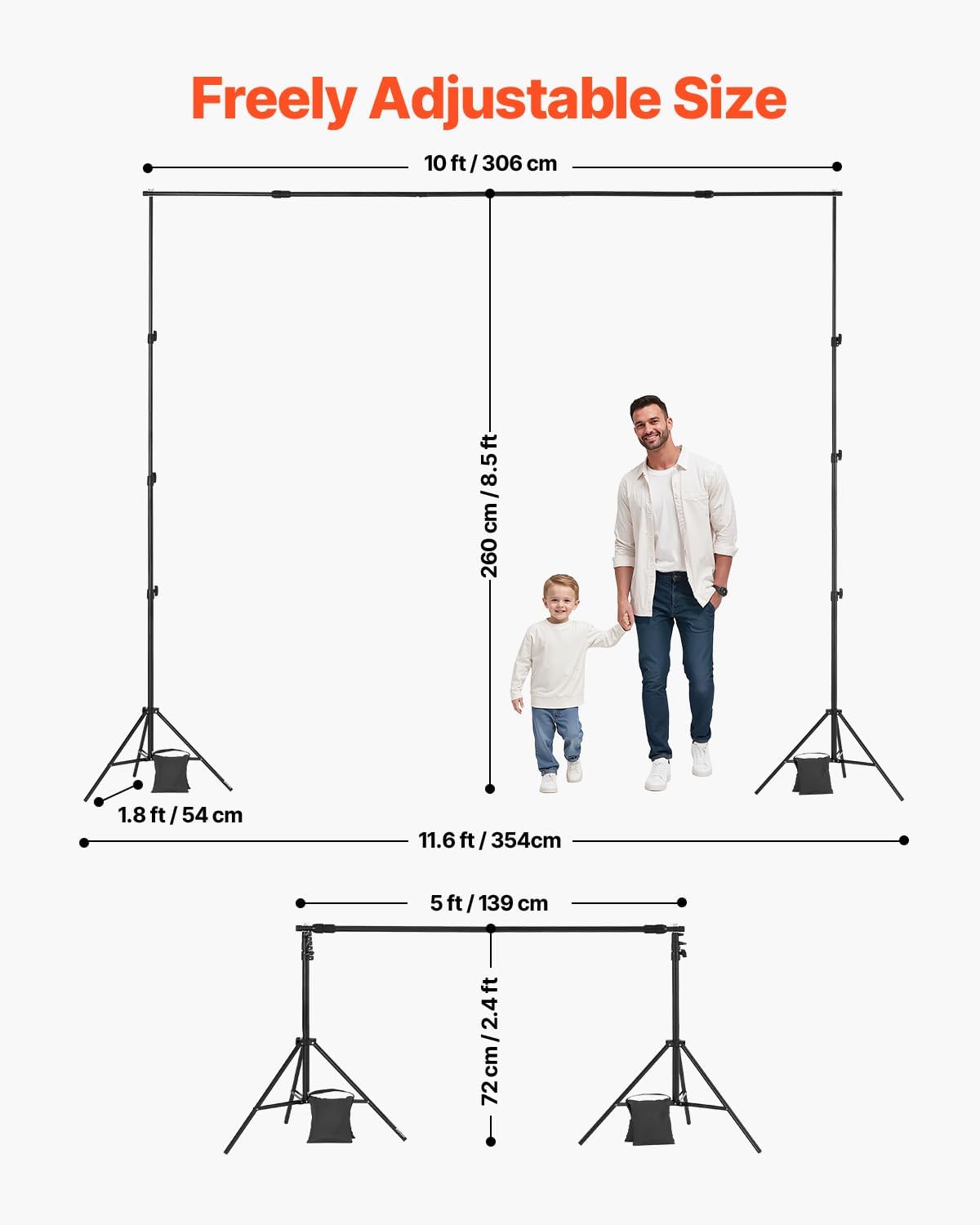 VEVOR Backdrop Stand, 8.5 x 10 ft Adjustable Photo Backdrop Stand Kit, Portab...