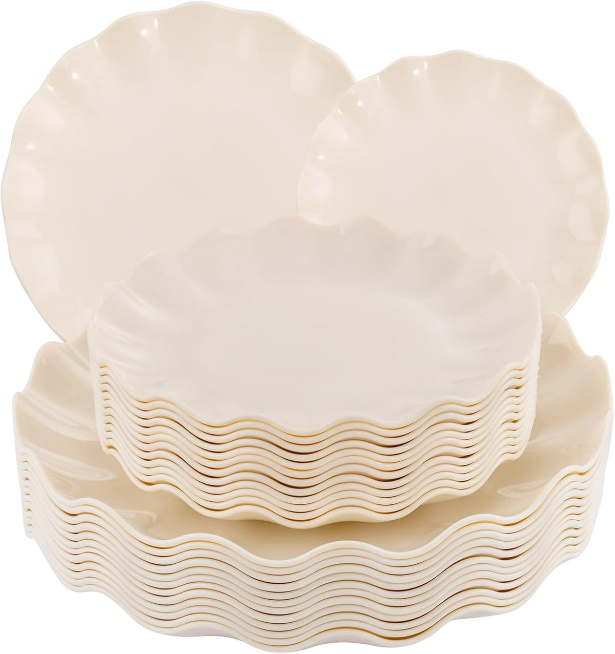 LIYH 24 Pcs Plastic Plates Reusable,Unbreakable Dinner Plates, Scalloped Plas...