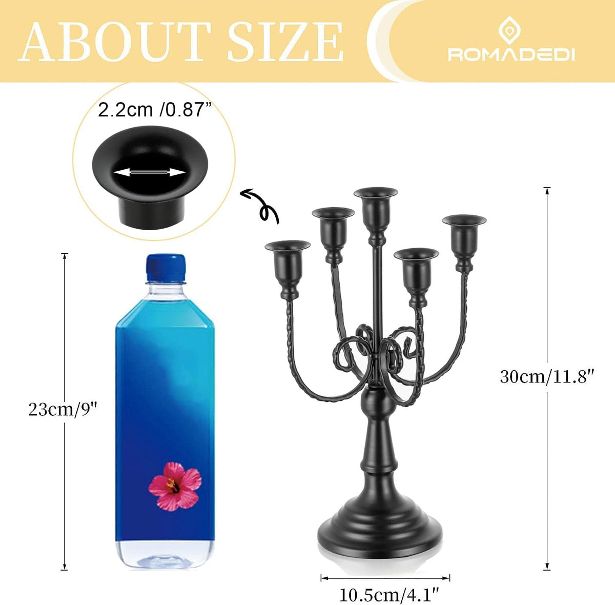 Romadedi Halloween Candelabra, Black 5-Arm Candle Holder, Set of 2, 11.8 in
