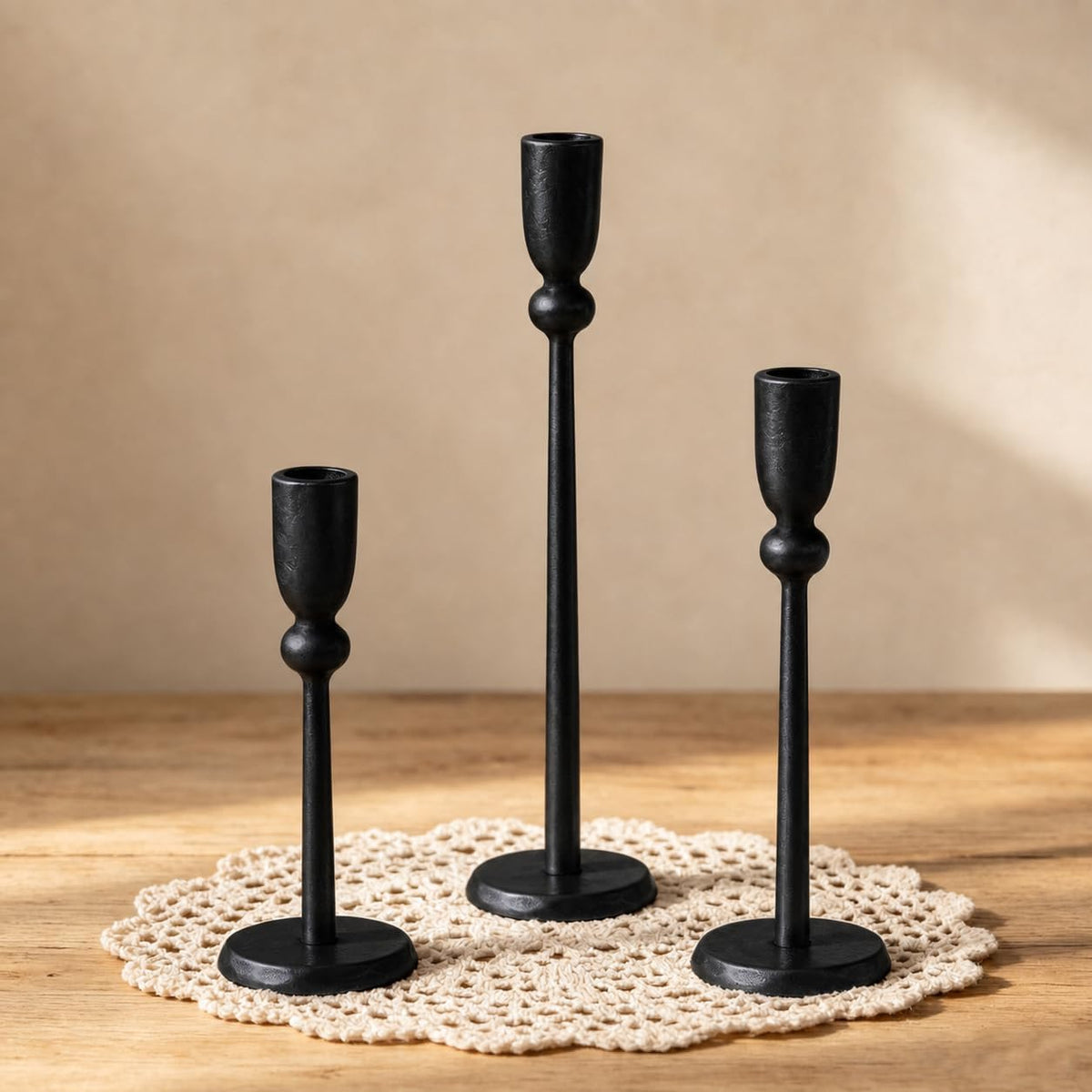 PERFNIQUE Black Candle Holders for Candlesticks Set of 3, Cast Iron Decor