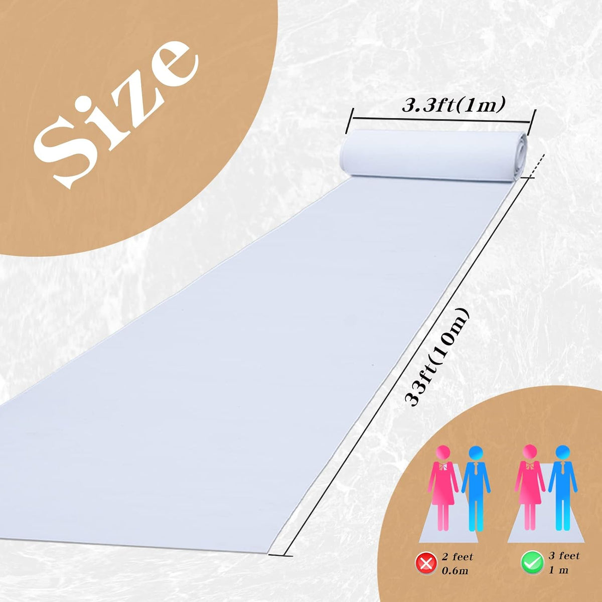 Extra Thick 3.3 x 33 Feet White Carpet Runner for Party Wedding