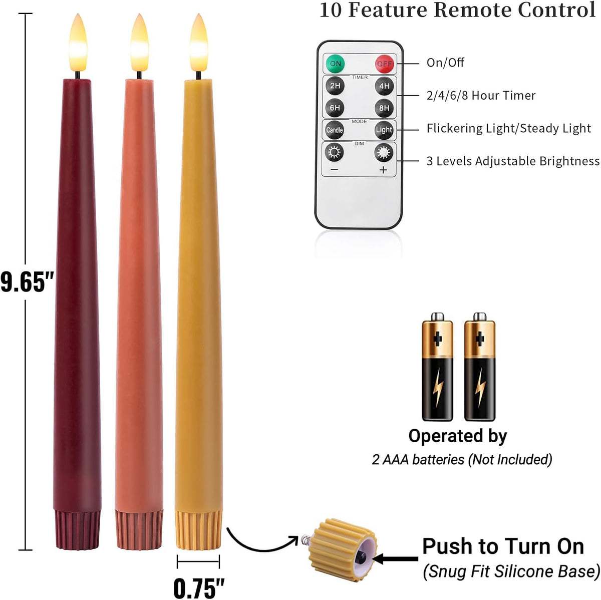Stmarry Fall Flameless Taper Candles with Remote and Timer, 9.65 Inch Real Wa...