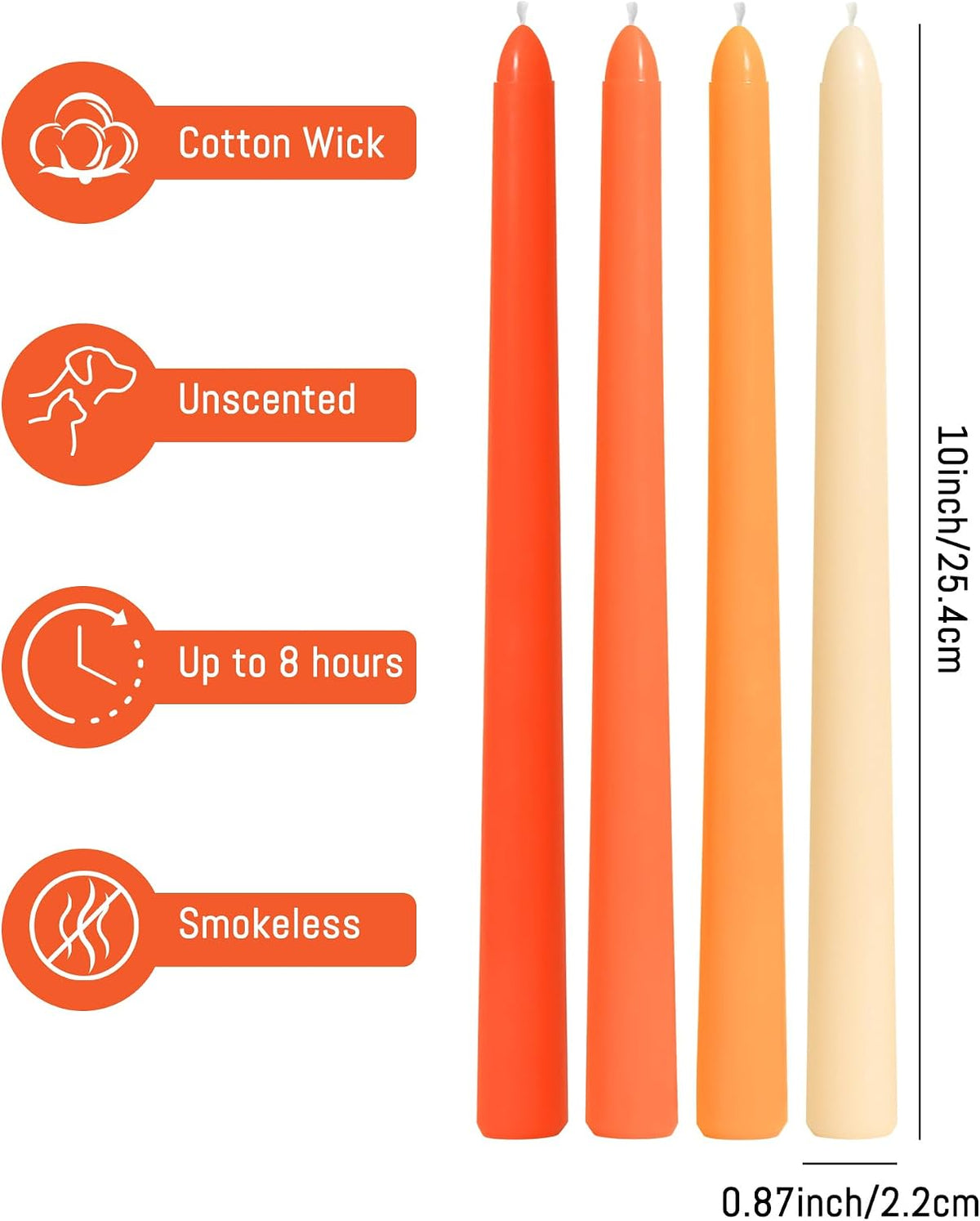 Viyffo 10 Inch Taper Candles-20 Pack Orange, Unscented, Smokeless