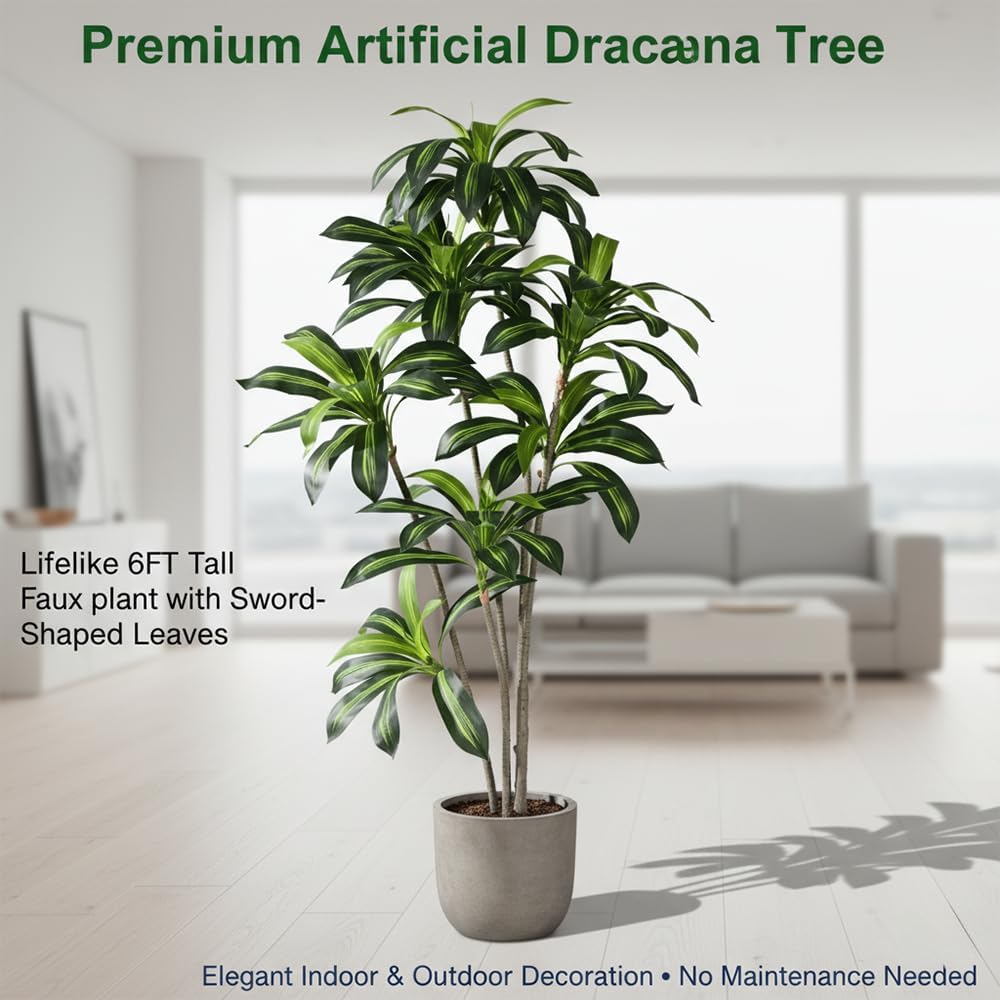 Erimda 6FT Artificial Dracaena Plant Dracaena Fragrans Artificial Tree, Reali...