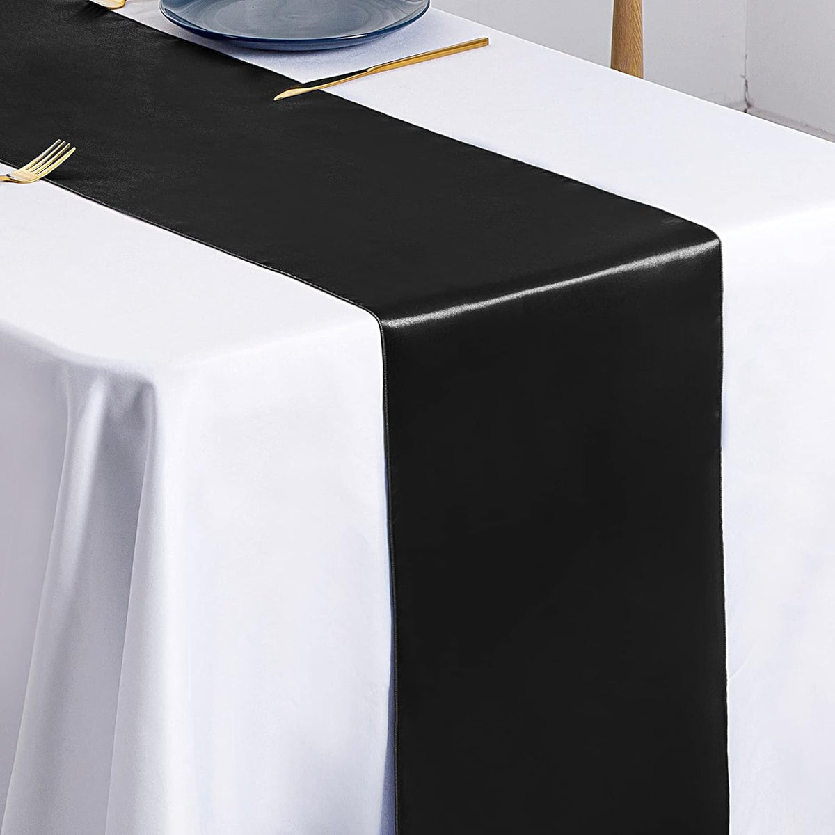 SiinvdaBZX 24 Pcs Black Satin Table Runner 12 x 108 inches Long