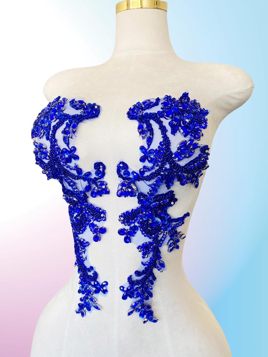 Handmade Rhinestones on Lace Applique Trim Sewing Beads Sequins Trim Patches ...