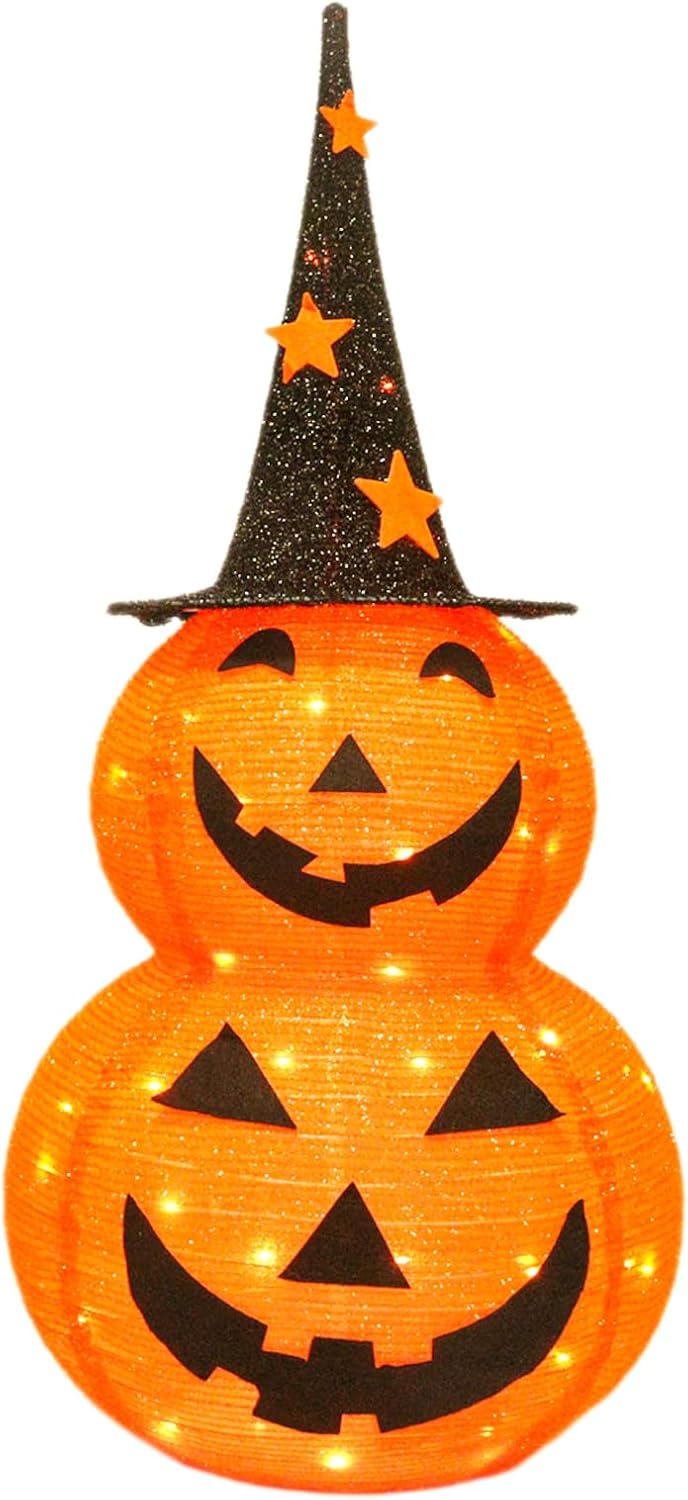 Cute Halloween Collapsible Pumpkin Decorations, 3ft Light Up Pumpkins for Dec...