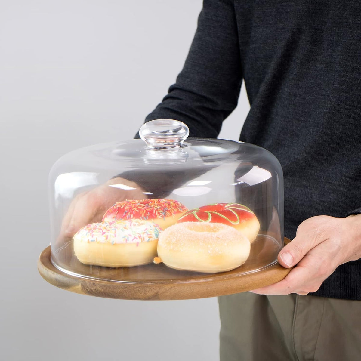 10.2''Glass Dessert Dome with Base, 11.8" Decorative Cake Tray