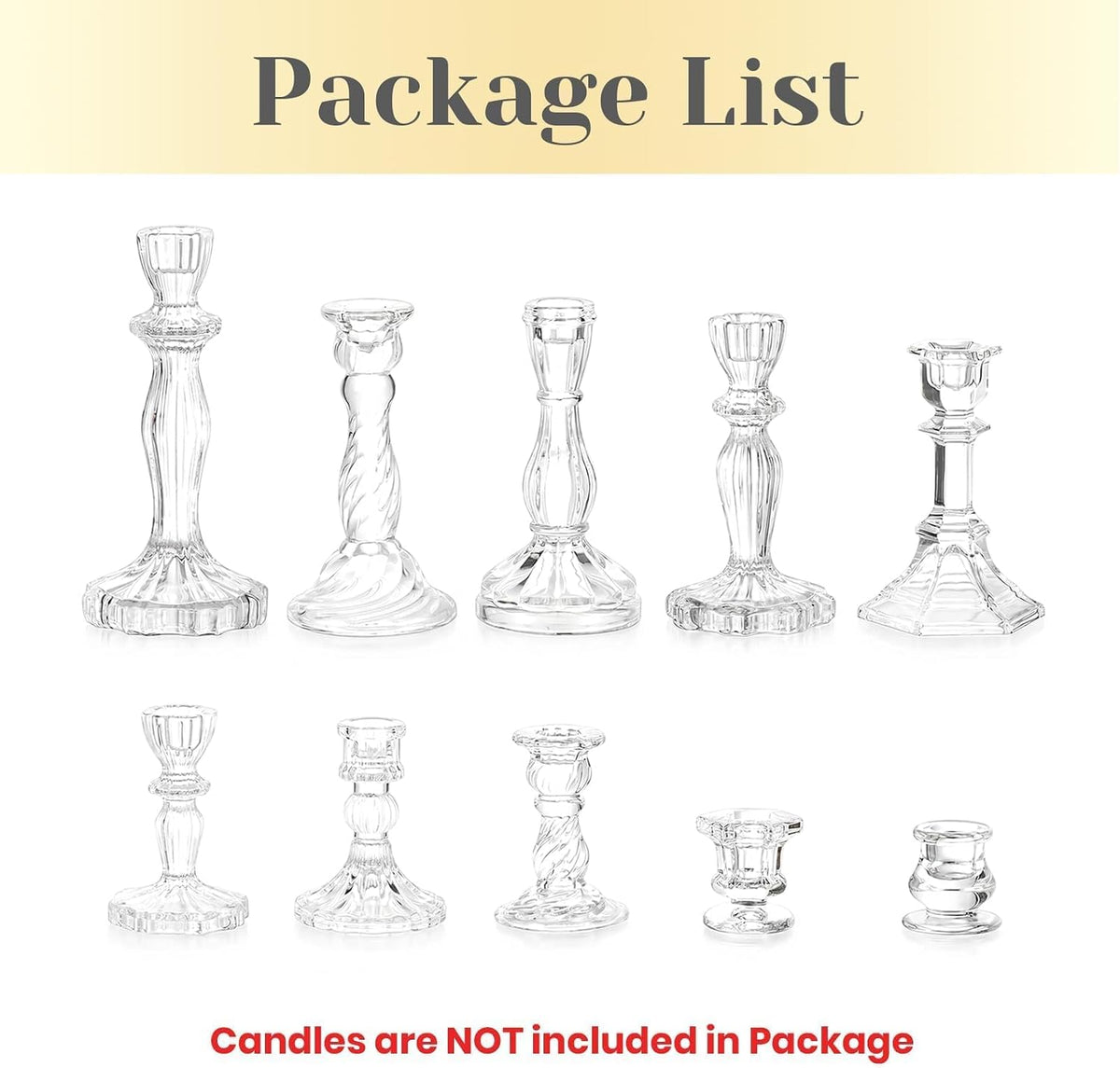 Hewory Crystal Taper Candle Holders: 10PCS Clear Glass Candlestick Holders