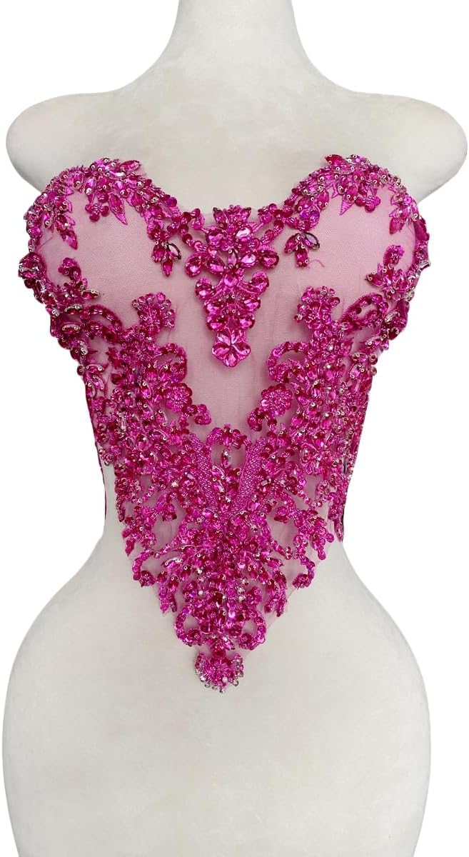 Handmade Rhinestones Beads Applique sew on Crystal Sequins lace Trim Patches ...
