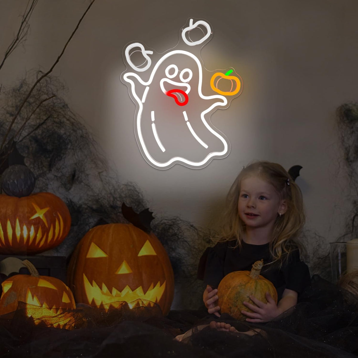 Halloween Neon Sign For Wall Decor Ghost Led Sign for Halloween Decorations W...