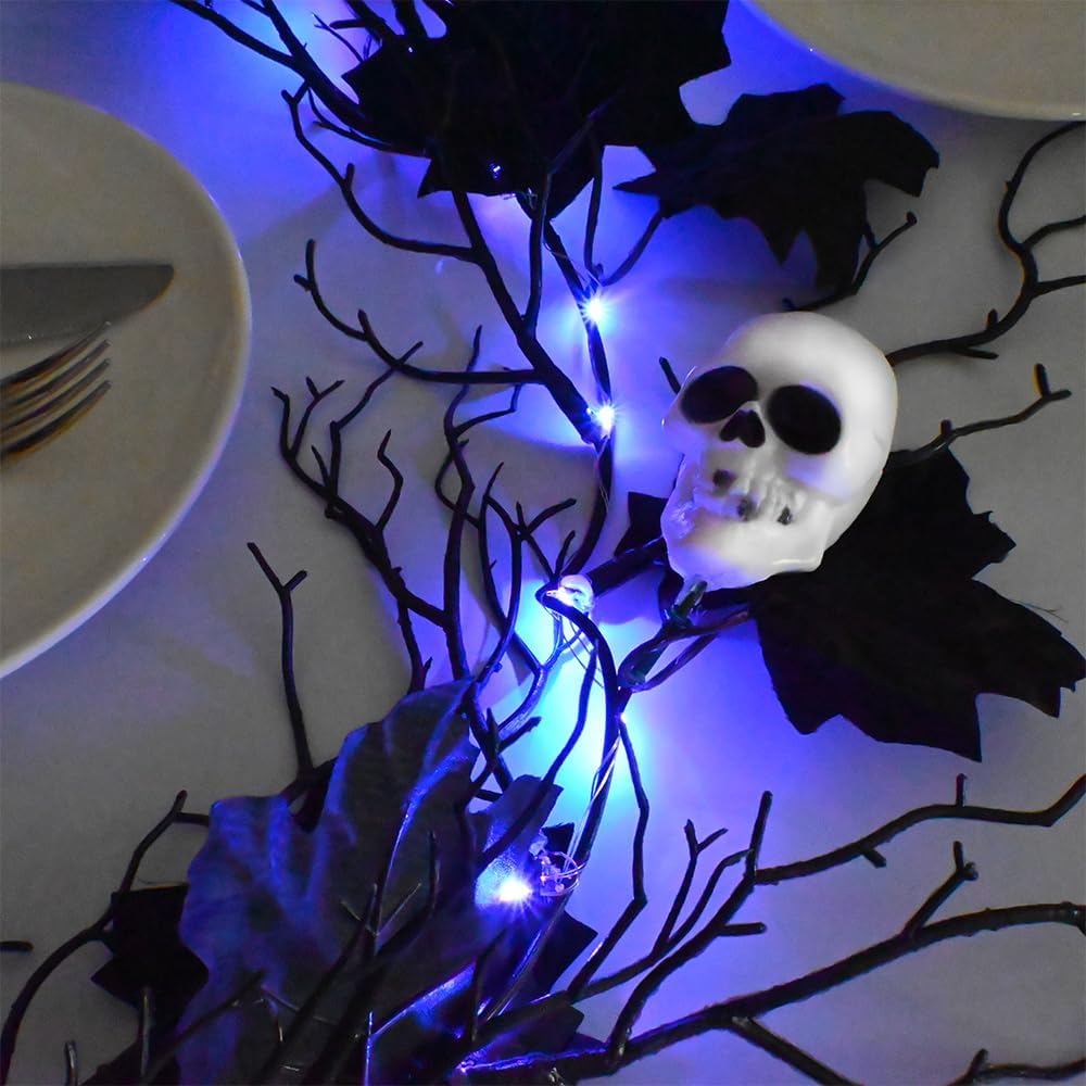 Halloween Black Garland with Timer 2 Pack 6 Feet Dead Branch Garland Lights w...