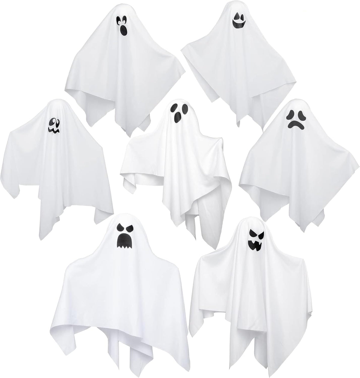 JOYIN 7 Pcs Halloween Hanging Ghost Decorations Outdoor, 19.6” Flying White G...