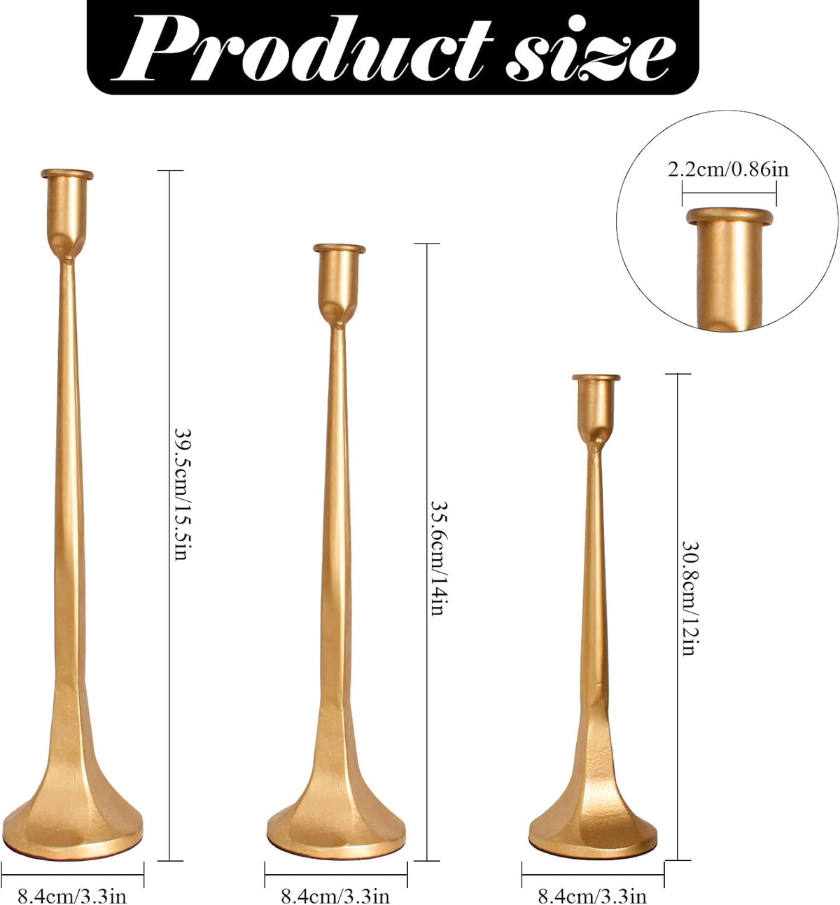 Golden Taper Candle Holders Set of 3, Tall Candlesticks