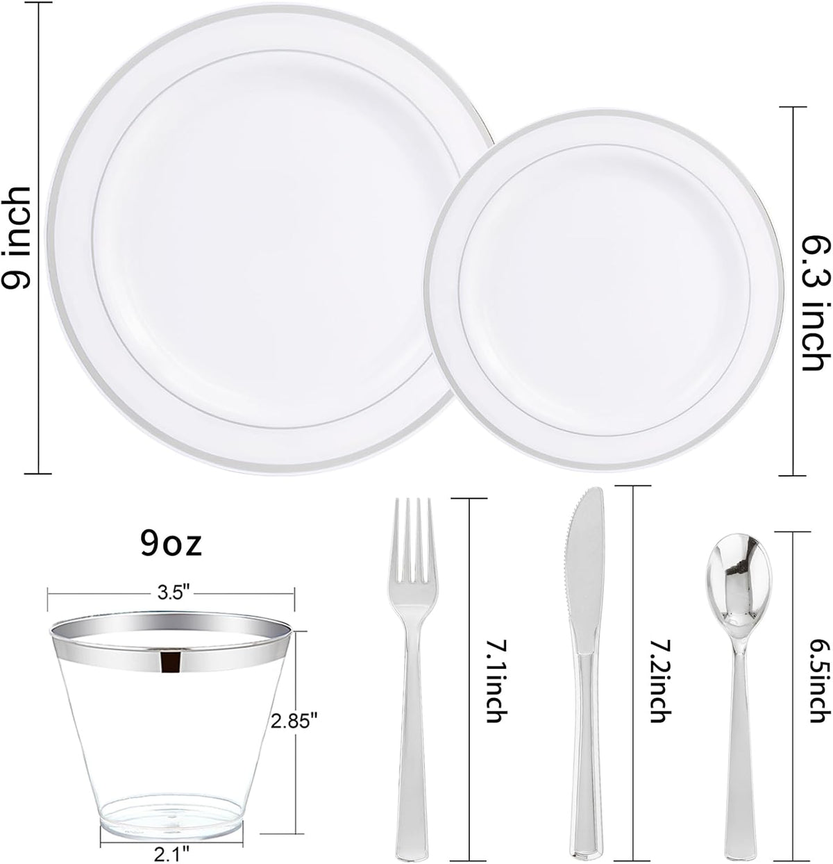 WELLIFE 300Pcs Silver Elegant Plastic Dinnerware Set for 50 Guests - Premium ...