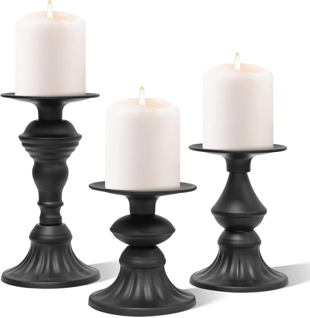 GUTE Pillar Candle Holders 3 Pcs Matte Black Metal Candlestick Decor