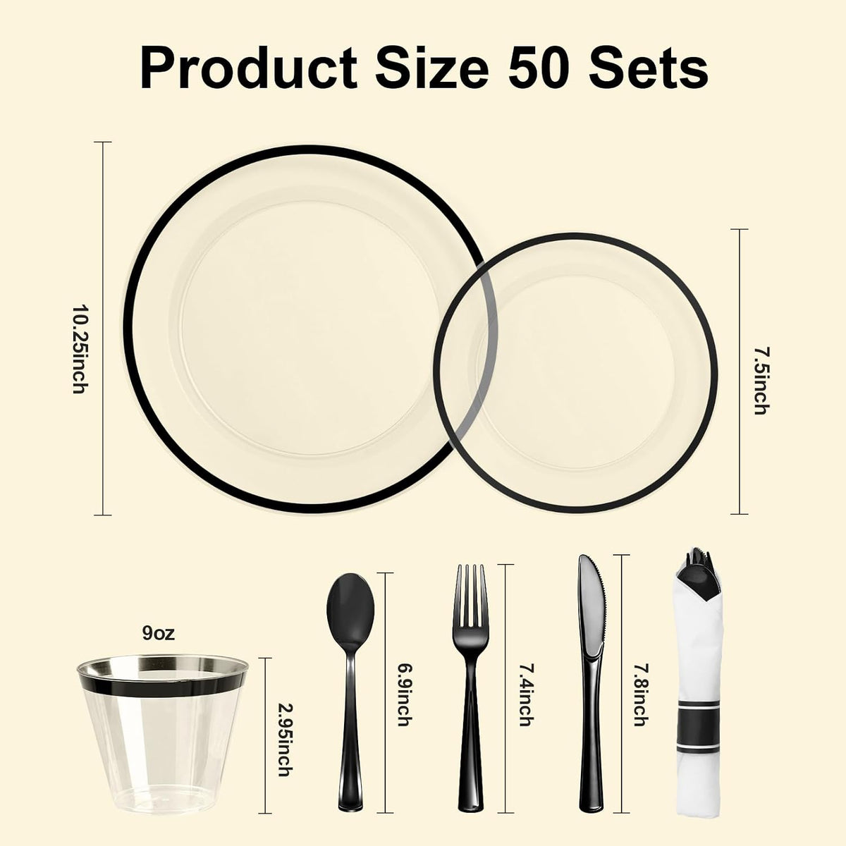 BESTSTAR 350 PCS Clear and Black Disposable Plastic Plate Set for 50 Guests
